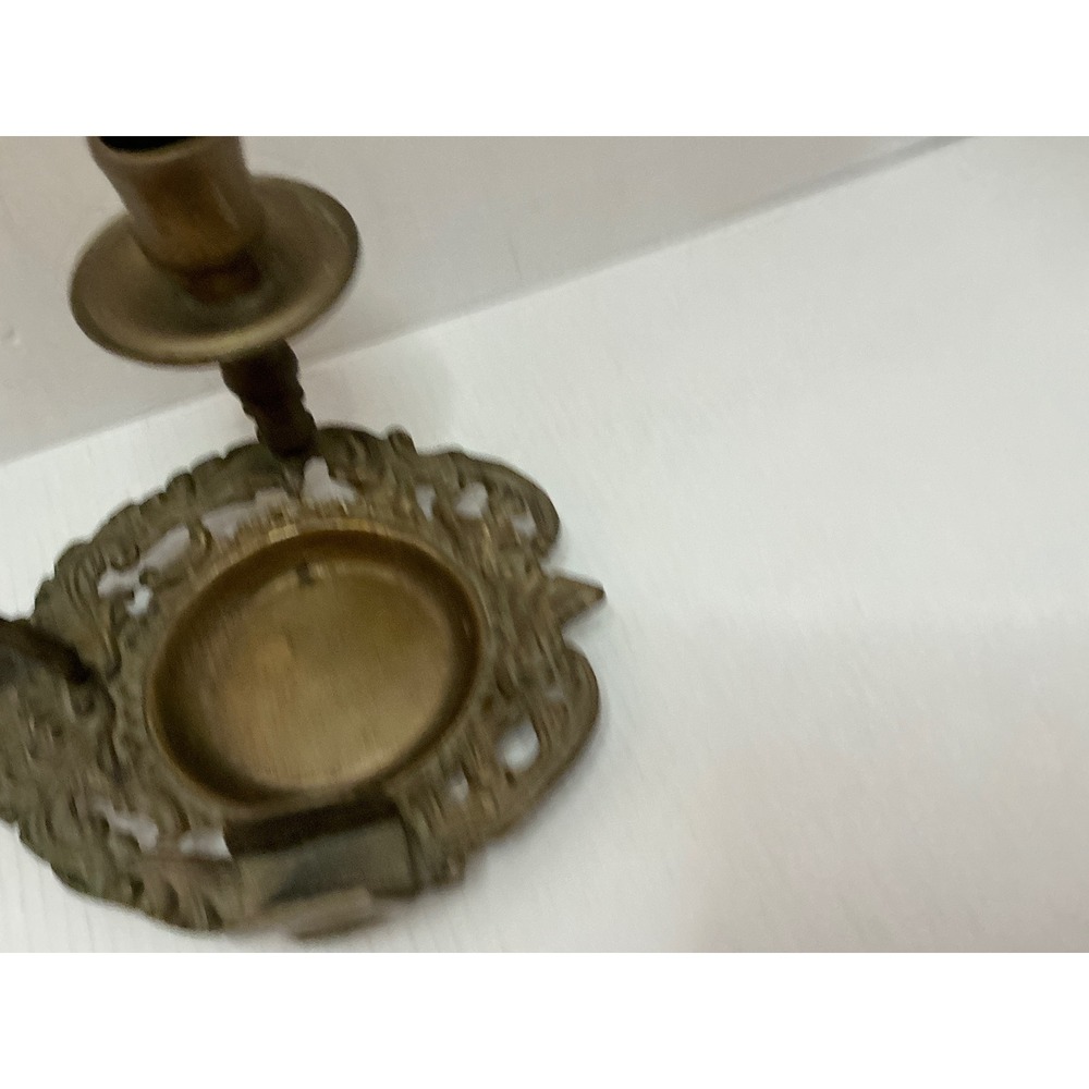 Vintage Brass Chamberstick Candle Holder Ornate Scroll Filigree Gold - Picture 10 of 15